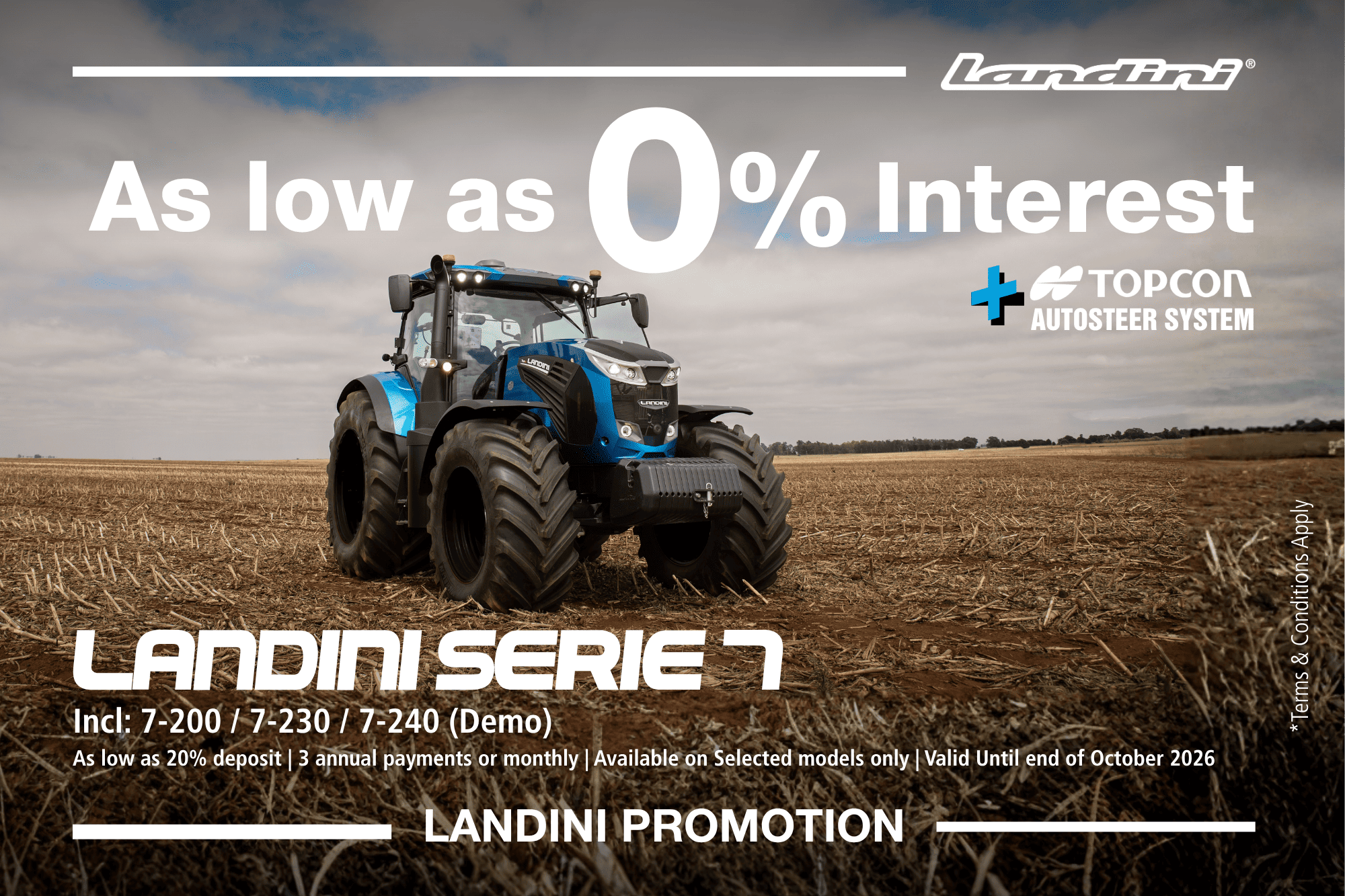 LANDINI SERIE 7 – NOW WITH 0% INTEREST + TOPCON AUTOSTEER SYSTEM!